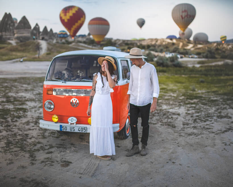 hot air balloons and car