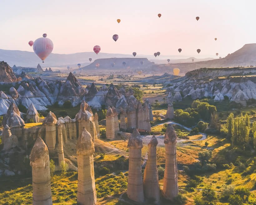 hot air balloons above Love Valley
