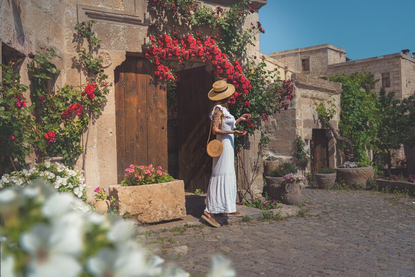 girl on a background of flowers