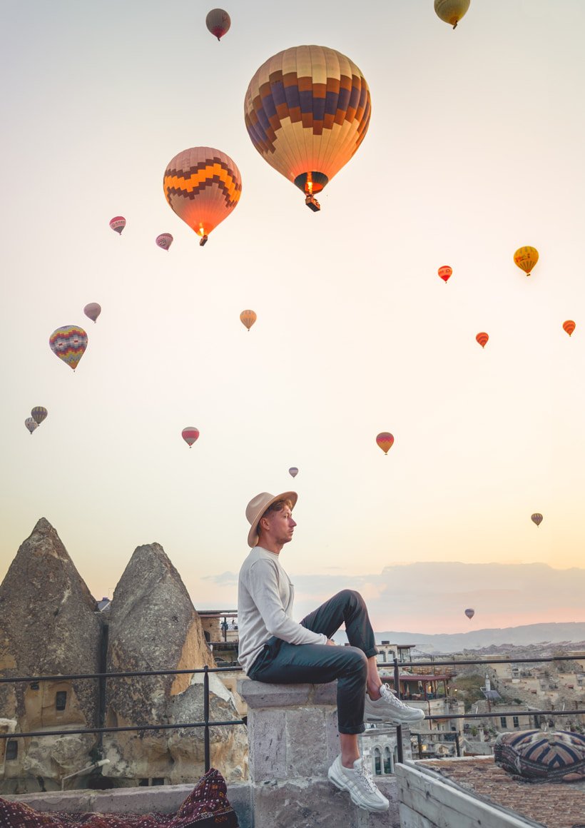 watching the balloons from the terrace Sultan Cave Suites